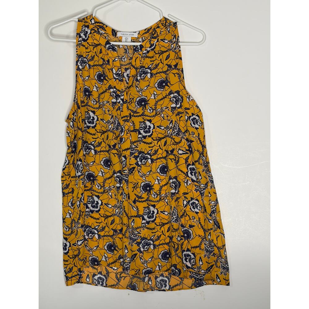 Tabitha Webb Yellow Floral V-Neck Sleeveless Shirt Blouse  L